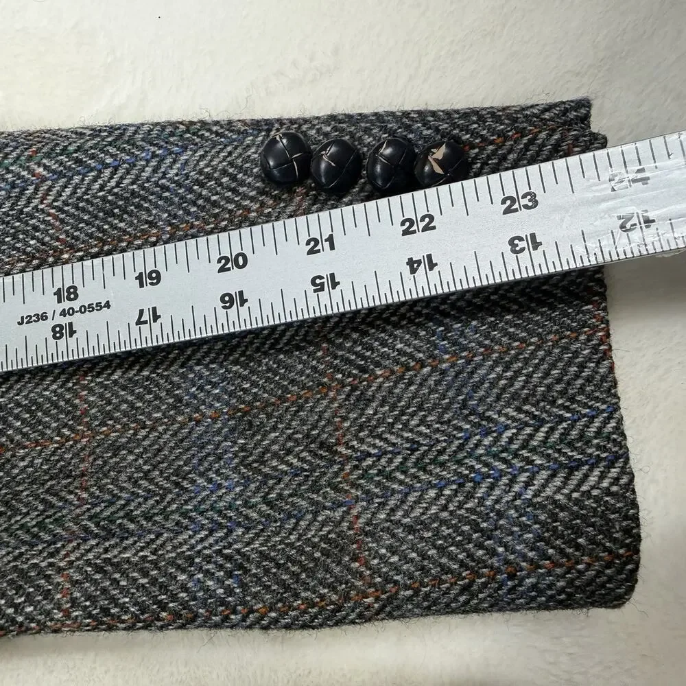 Stafford Wool Tweed Blazer Mens 40S Gray Windowpane Sport Coat Made in England